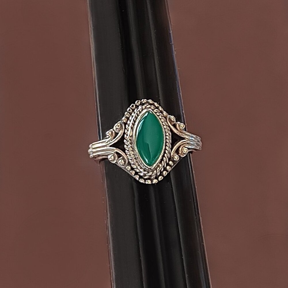 New - Green Onyx 925 Sterling Silver Ring - Size 6.5